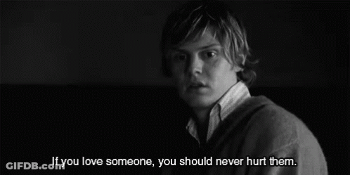 A Black And White Photo Of A Young Man With A Quote That Says If You Love Someone You Should Never Hurt Them GIF