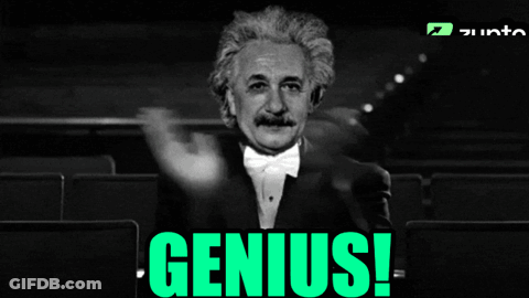 A Black And White Photo Of Albert Einstein With The Words Genius Written In Green GIF