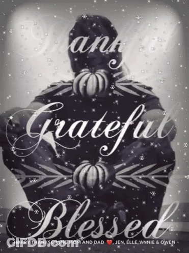 A Black And White Photo Of Pumpkins With The Words Thank Grateful Blessed On It GIF