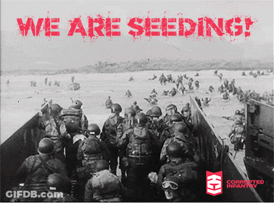 A Black And White Photo Of Soldiers With The Words " We Are Seeding " GIF