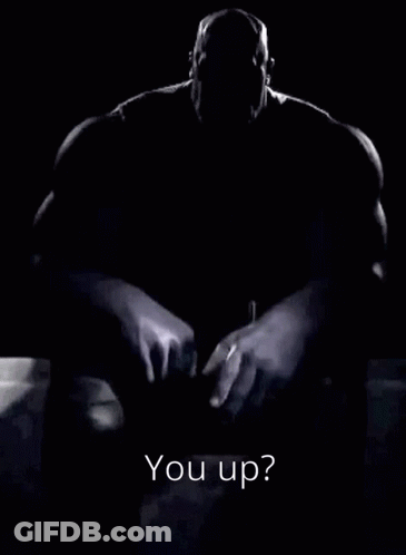 A Black And White Photo Of Thanos With The Words `` You Up '' Written On It . GIF