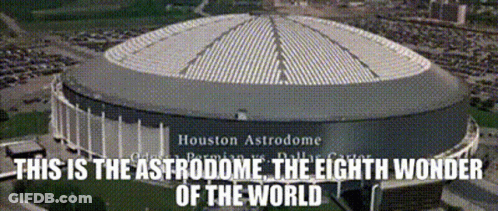A Black And White Photo Of The Houston Astrodome The Eighth Wonder Of The World GIF