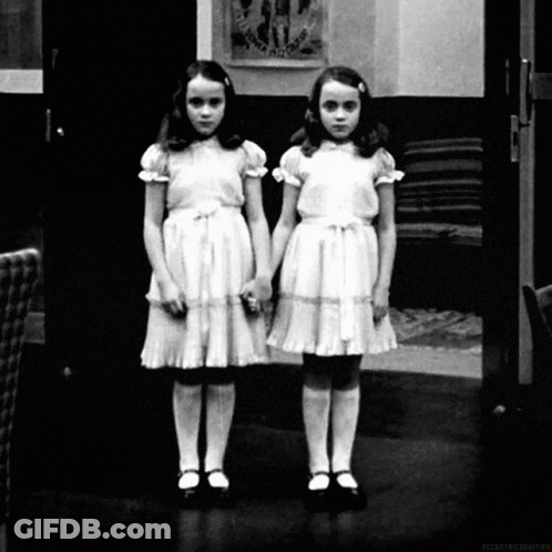 A Black And White Photo Of Two Little Girls Standing Next To Each Other With A Caption That Says Accentuated Objects GIF