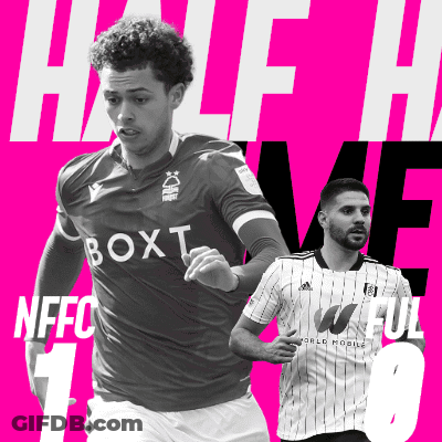 A Black And White Photo Of Two Soccer Players On A Pink Background With The Words Half Time GIF