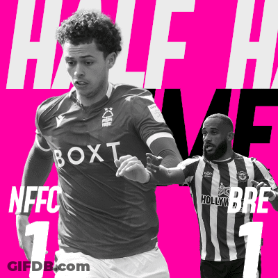 A Black And White Photo Of Two Soccer Players With The Words Half Time On The Top GIF