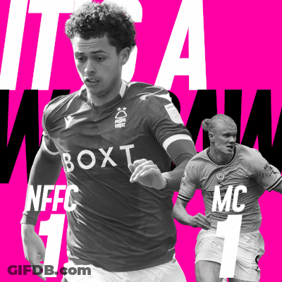 A Black And White Photo Of Two Soccer Players With The Words It 'S A Nffc 1 GIF