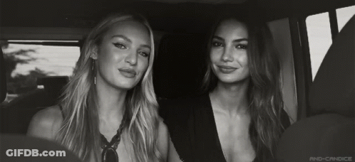 A Black And White Photo Of Two Women With A Caption That Says And Candice GIF