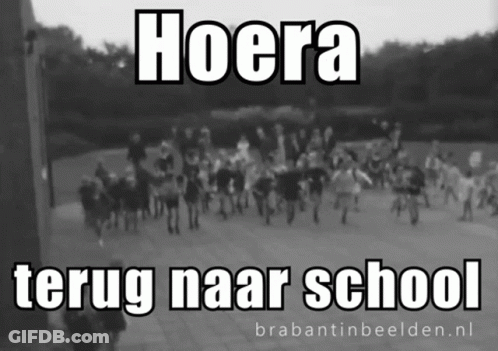 Black And White Photo Hoera Terug Naar School GIF
