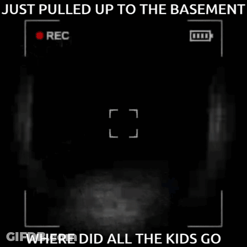 A Black And White Photo With The Words Just Pulled Up To The Basement GIF