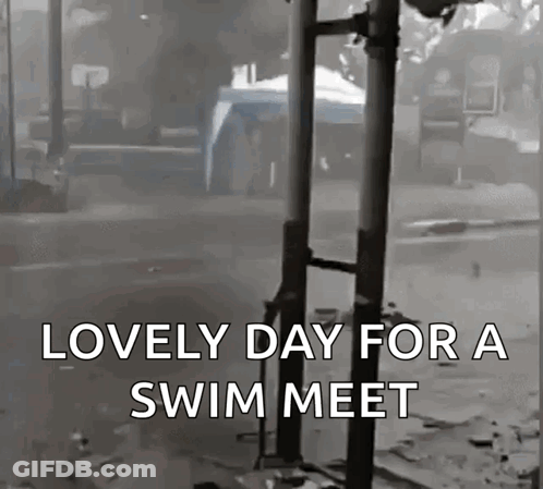 A Black And White Photo With The Words Lovely Day For A Swim Meet Written On It GIF