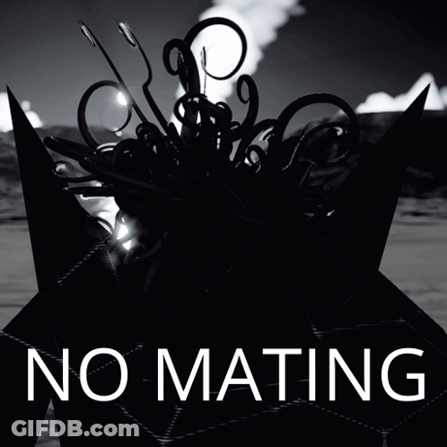 A Black And White Photo With The Words No Mating In White Letters GIF