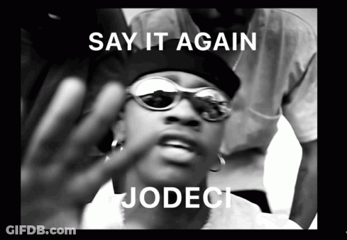 A Black And White Photo With The Words Say It Again Jodec GIF