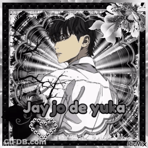 A Black And White Picture Of A Man With The Name Jay Jo De Yuka GIF
