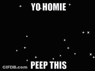 A Black And White Pixel Art Of A Cartoon Character With The Words `` Yo Homie Peep This '' . GIF