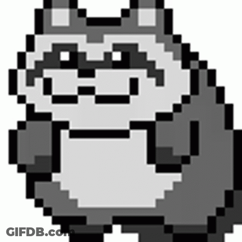 A Black And White Pixel Art Of A Raccoon With Glasses GIF