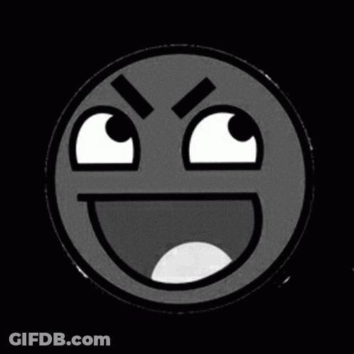 A Black And White Smiley Face With An Angry Look On Its Face GIF