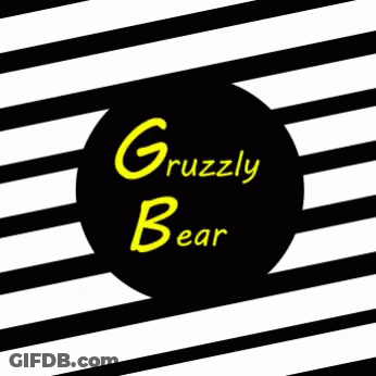 A Black And White Striped Background With Grizzly Bear In Yellow GIF