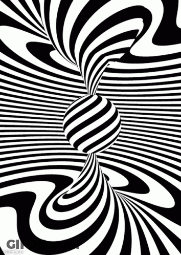 A Black And White Striped Optical Illusion With A Ball In The Center GIF