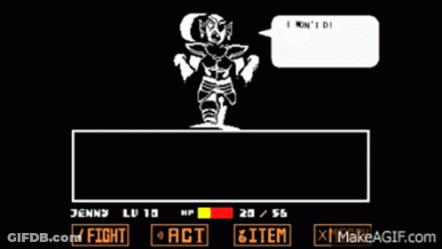 A Black And White Video Game With A Speech Bubble That Says `` I Won 'T Die ! '' GIF