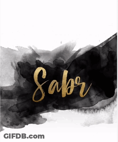 A Black And White Watercolor Painting With The Word Sabor In Gold GIF