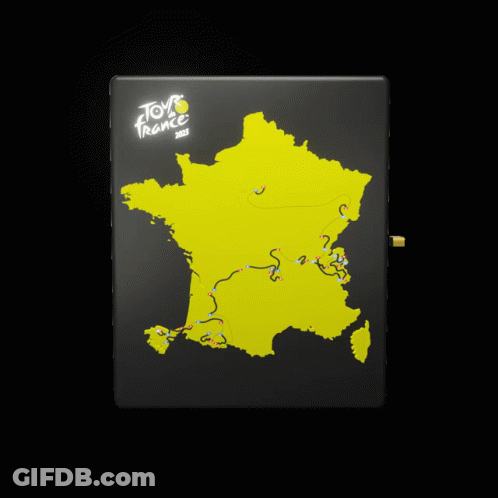 A Black And Yellow Sign That Says Tour De France GIF