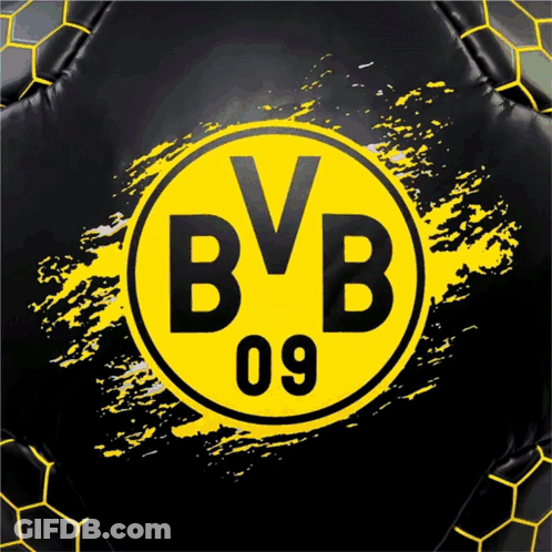 A Black And Yellow Soccer Ball With Bvb 09 On It GIF