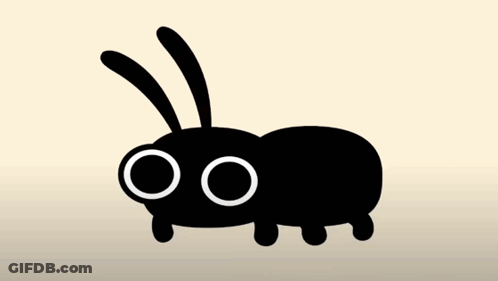 A Black Ant With White Eyes And Antennas On A White Background . GIF