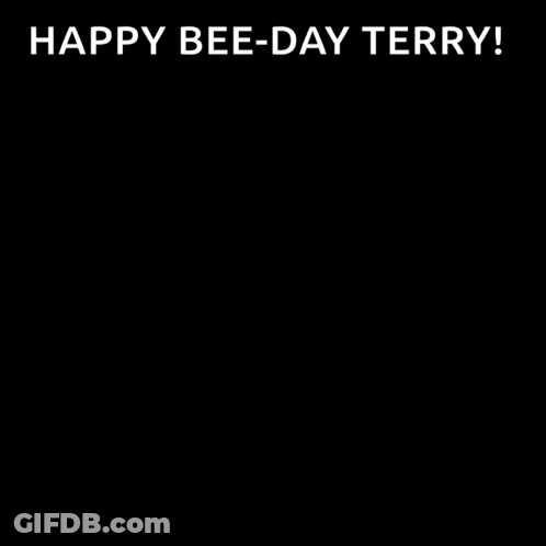 A Black Background With A Bee And The Words Happy Bee Day Terry GIF