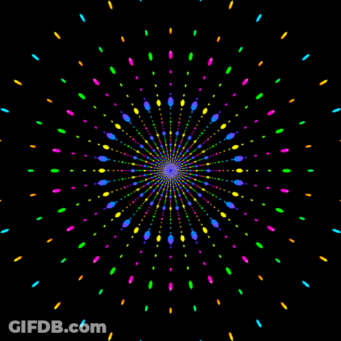 A Black Background With A Circular Pattern Of Multicolored Dots GIF