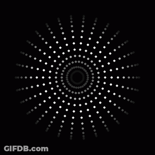 A Black Background With A Circular Pattern Of White Squares GIF