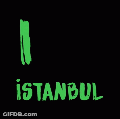 A Black Background With A Green Heart And The Word Istanbul GIF