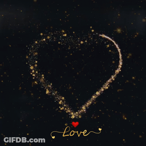 A Black Background With A Heart And The Word Love Written In Gold GIF