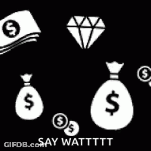 A Black Background With A Lot Of Money Bags And A Diamond . GIF