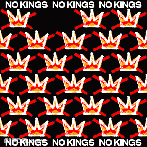 A Black Background With A Pattern Of Crowns And The Words No Kings No Kings GIF