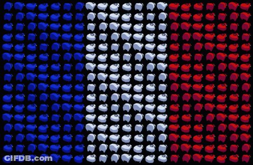 A Black Background With A Pattern Of Pigs In Red White And Blue GIF