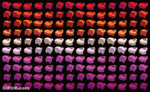 A Black Background With A Pattern Of Sheep In Different Colors GIF