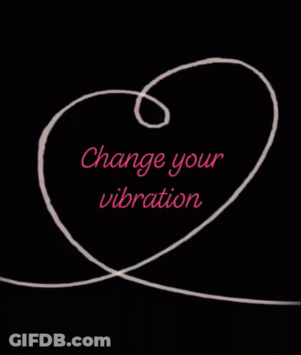 A Black Background With A Pink Swirl And The Words Change Your Vibration GIF