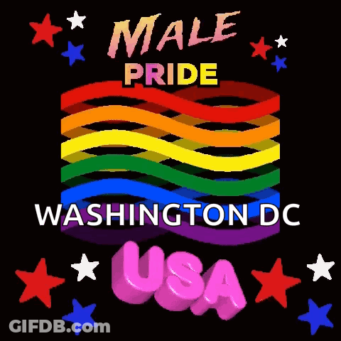A Black Background With A Rainbow And The Words Male Pride Washington Dc USA GIF