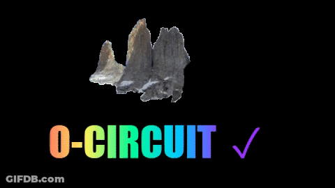 A Black Background With A Rainbow Colored O-Circuit Icon GIF