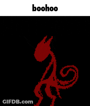 A Black Background With A Red Silhouette And The Word Boohoo GIF