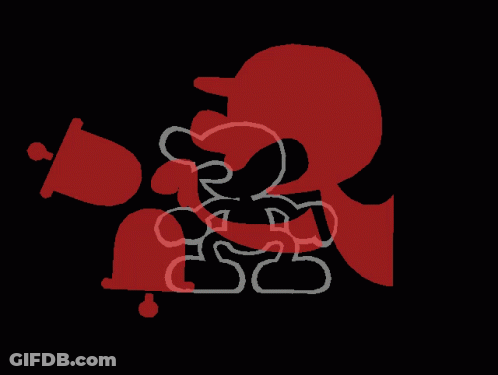 A Black Background With A Red Silhouette Of A Cartoon Character GIF