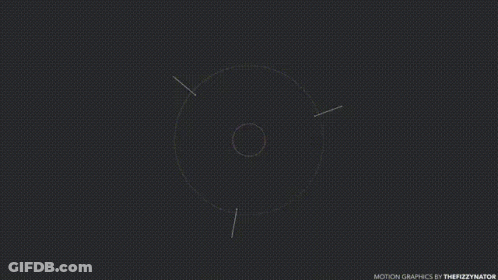 A Black Background With A White Circle With Three Arrows Pointing In Opposite Directions GIF