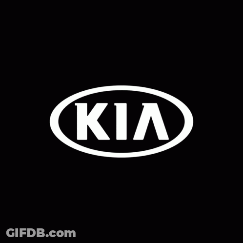 A Black Background With A White Kia Logo On It GIF