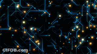 A Black Background With Blue Lines And Yellow Lights GIF