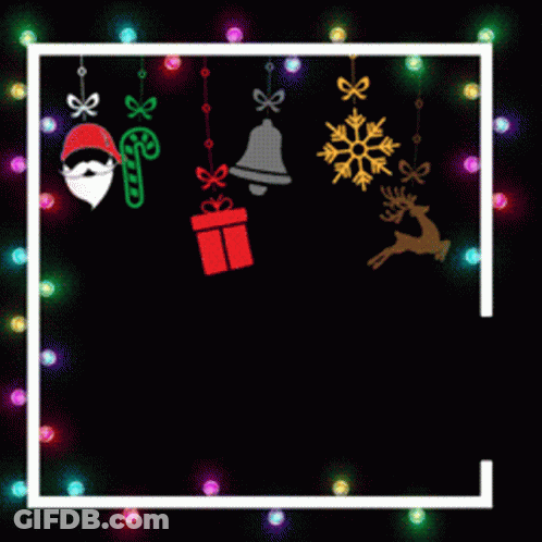 A Black Background With Christmas Decorations And The Words Kick Ads GIF