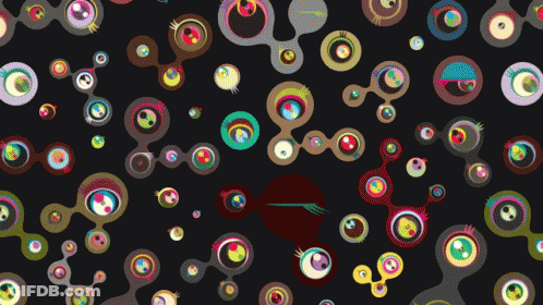 A Black Background With Colorful Circles And Dots On It GIF