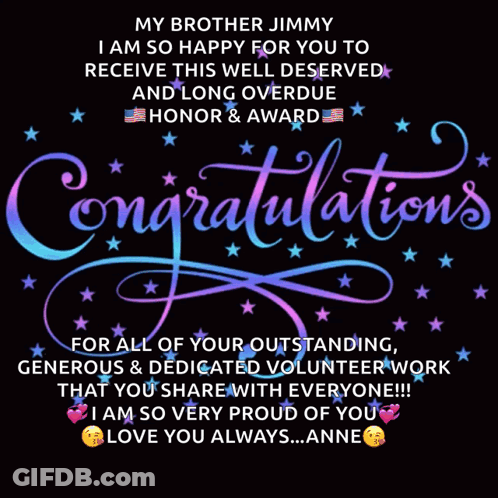 A Black Background With Congratulations Written In Blue And Purple GIF