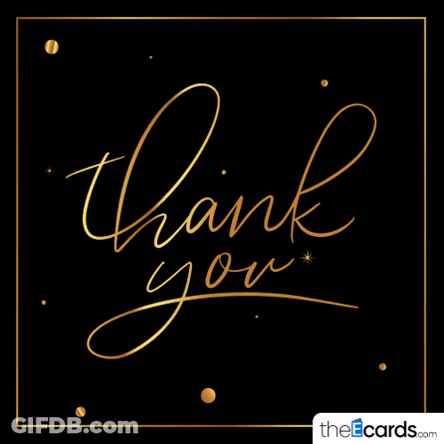 A Black Background With Gold Lettering That Says " Thank You " GIF