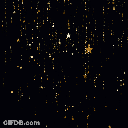 A Black Background With Gold Stars Falling From It GIF