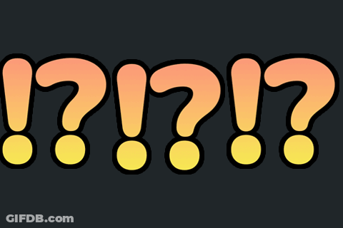 A Black Background With Orange And Yellow Exclamation Points And The Words ? And ! GIF